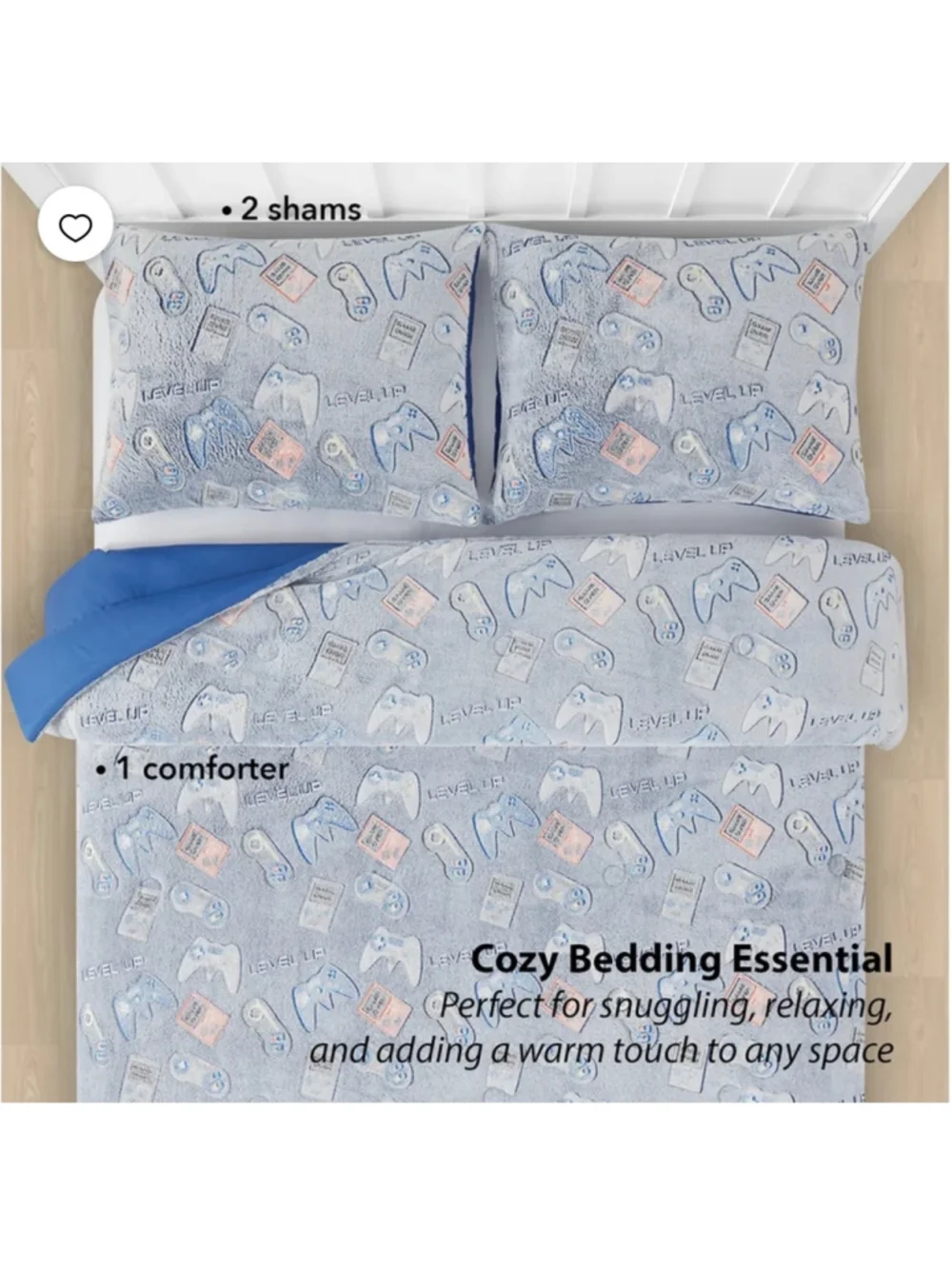 NEW Gamer Comforter Set Full Blue Grey Glow-in-the-Dark